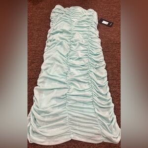 NWT Delanie Elegant Light Blue Ruched Dress Sz L